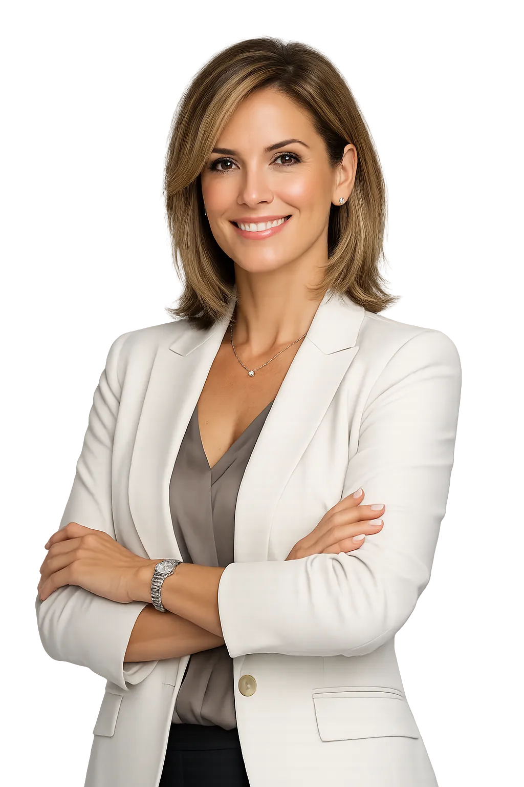 Mujer ejecutiva moderna, saludable, sonrisa segura
